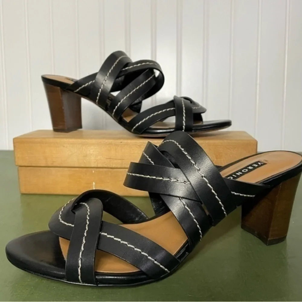 NWT Veronica Beard MARAH Twist-Front Leather Sandals/Slides/Mules
